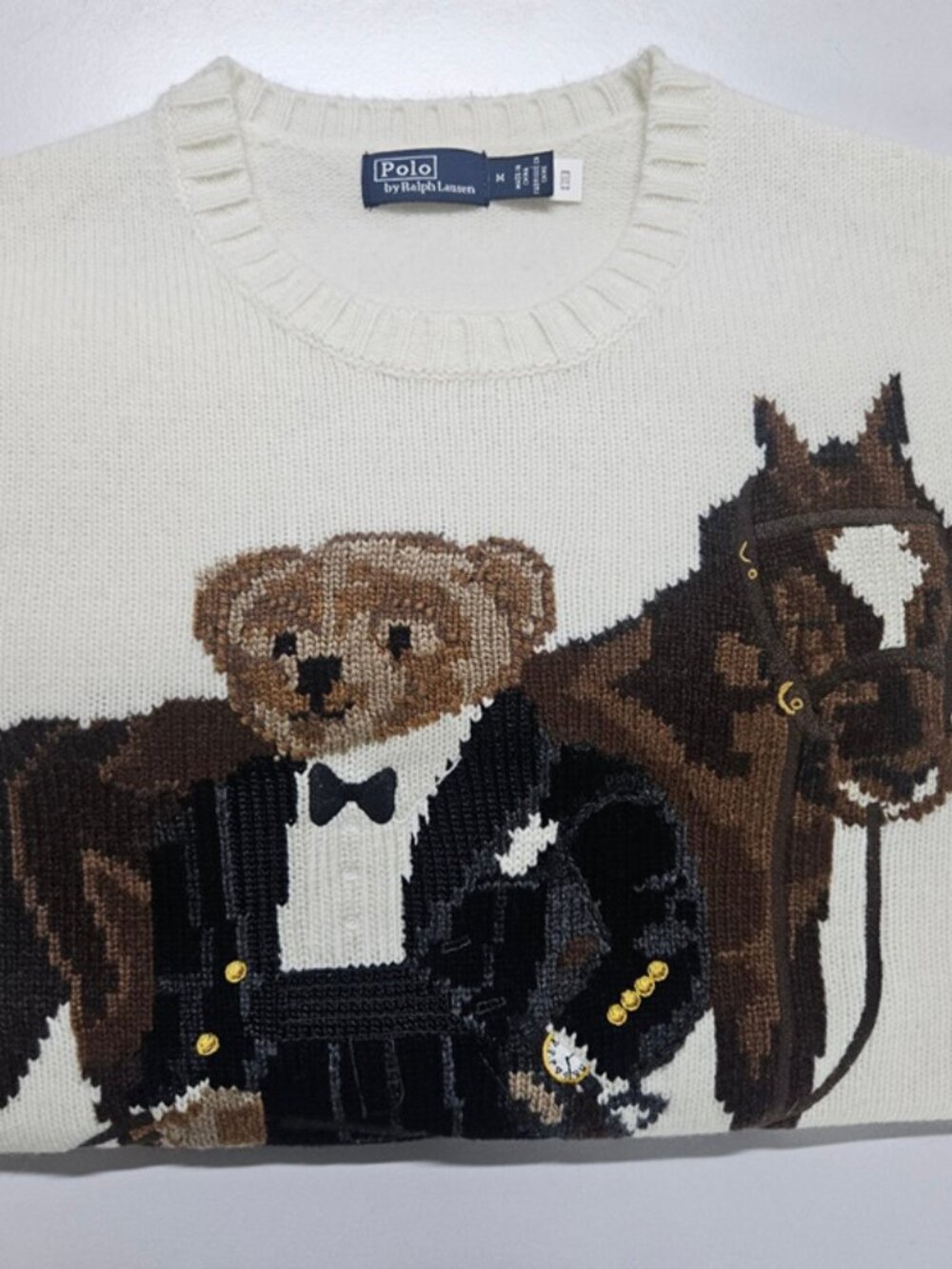 Polo Ralph Lauren Bear & Horse White Knit Sweater - Picture 6 of 7
